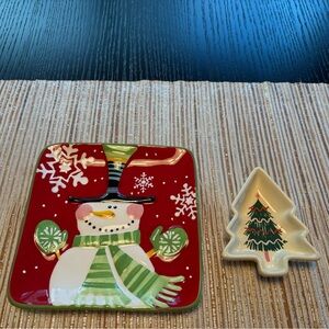 Snowman and Christmas Tree Plate Set